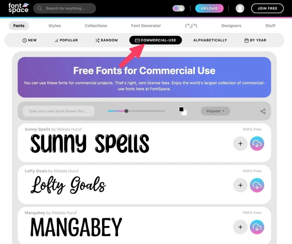 FontSpace nearly 100,000 free English fonts