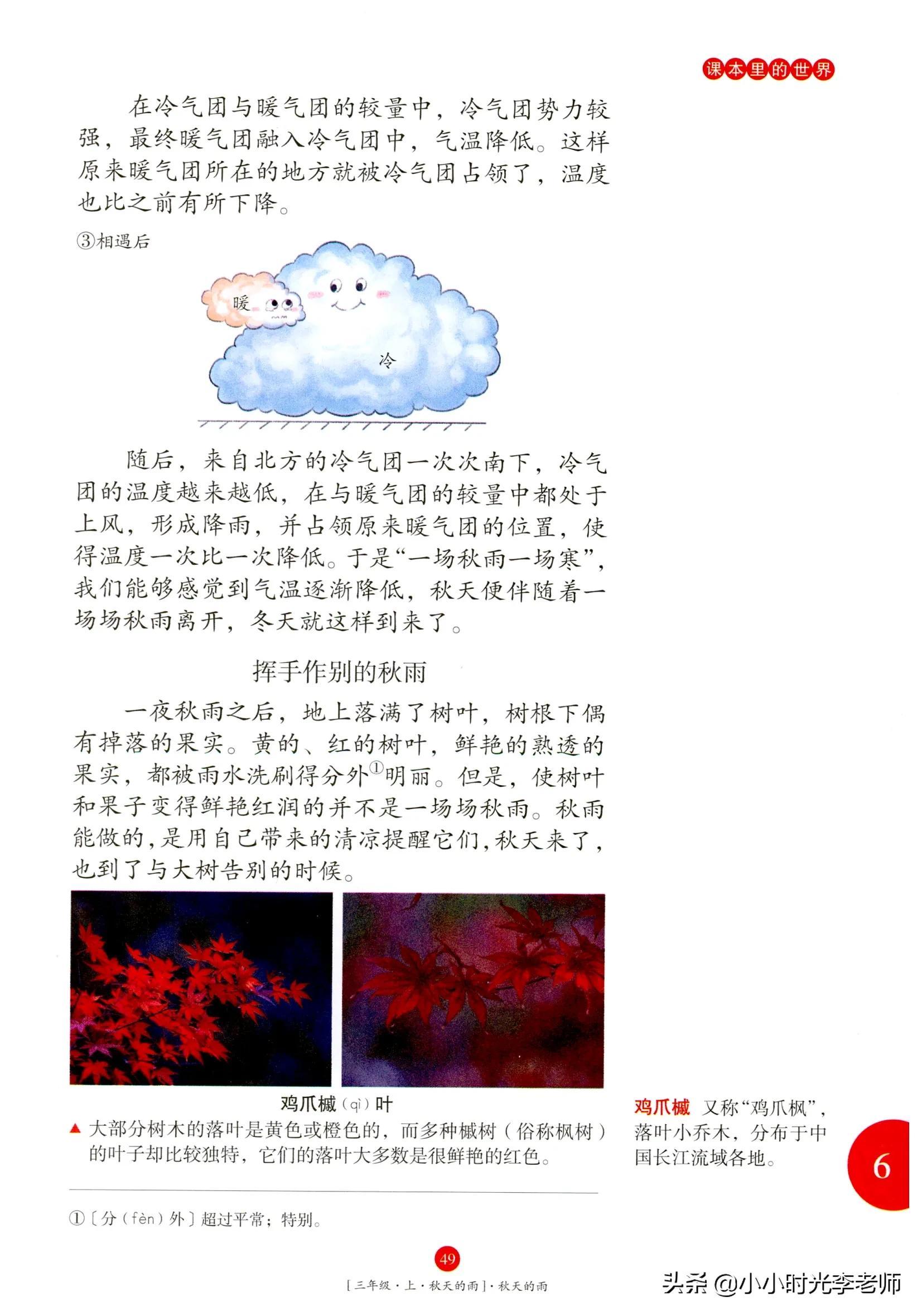 "Chinese" third grade volume 1 Chinese Lesson 6 "Autumn Rain" Text Explanation