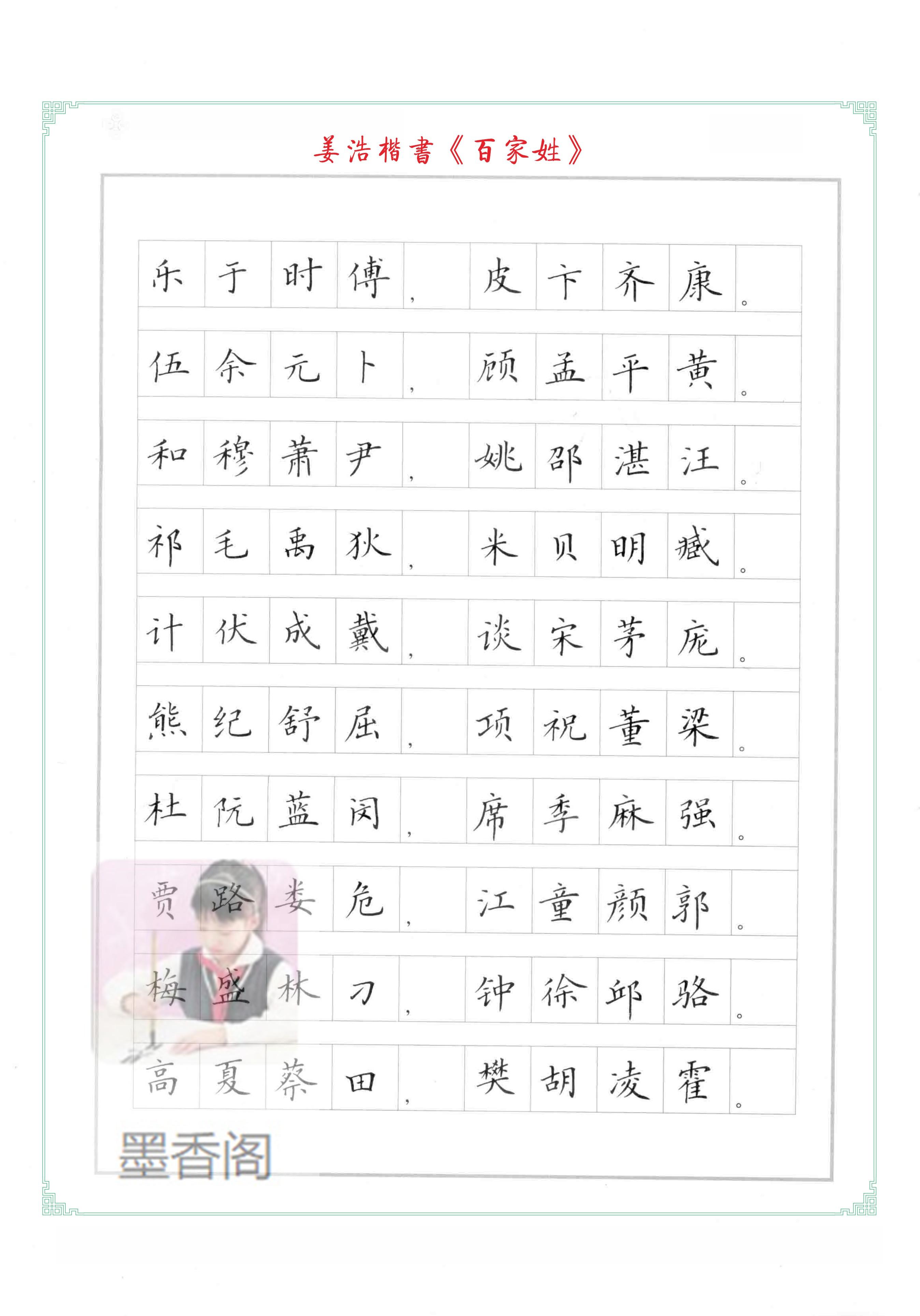 Mr. Jiang Hao's regular script -- "Hundred Surnames" (simplified + traditional)