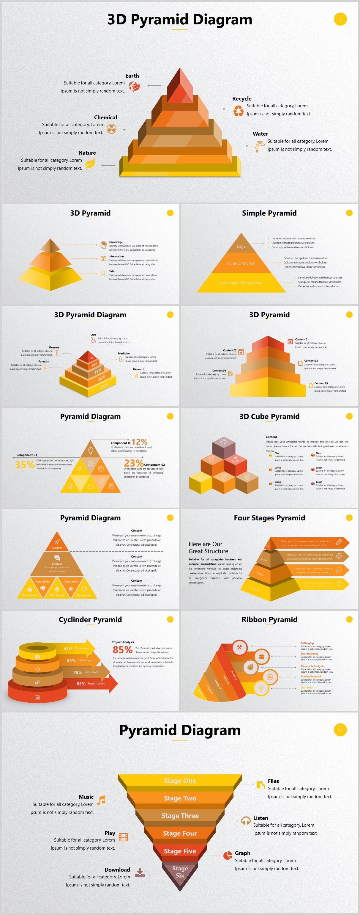 How to make PPT inverted triangle pyramid graphic material using PPT template?